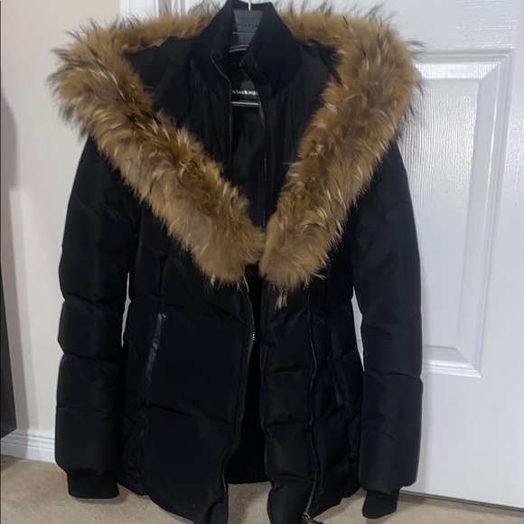 Mackage Winter Jacket Black Puffer Coat with Brown Faux Fur Trim - Picture 5 of 16